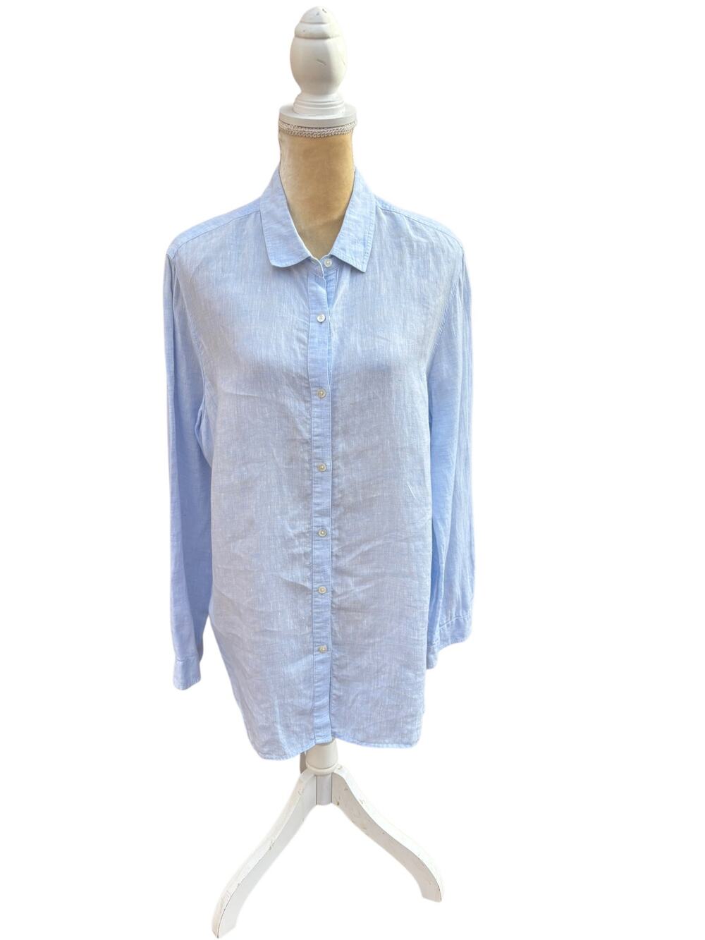 J McLaughlin Blue Button Up Linen Shirt Top Size XL